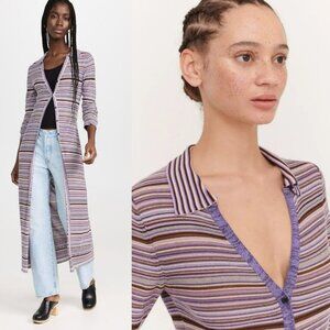 NEW Ninety-Percent Long Line Cardigan Purple Stripe Duster Cotton Sustainable